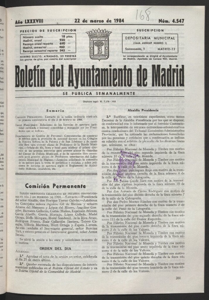 Miniatura de Boletín del Ayuntamiento de Madrid del 22 de marzo de 1984