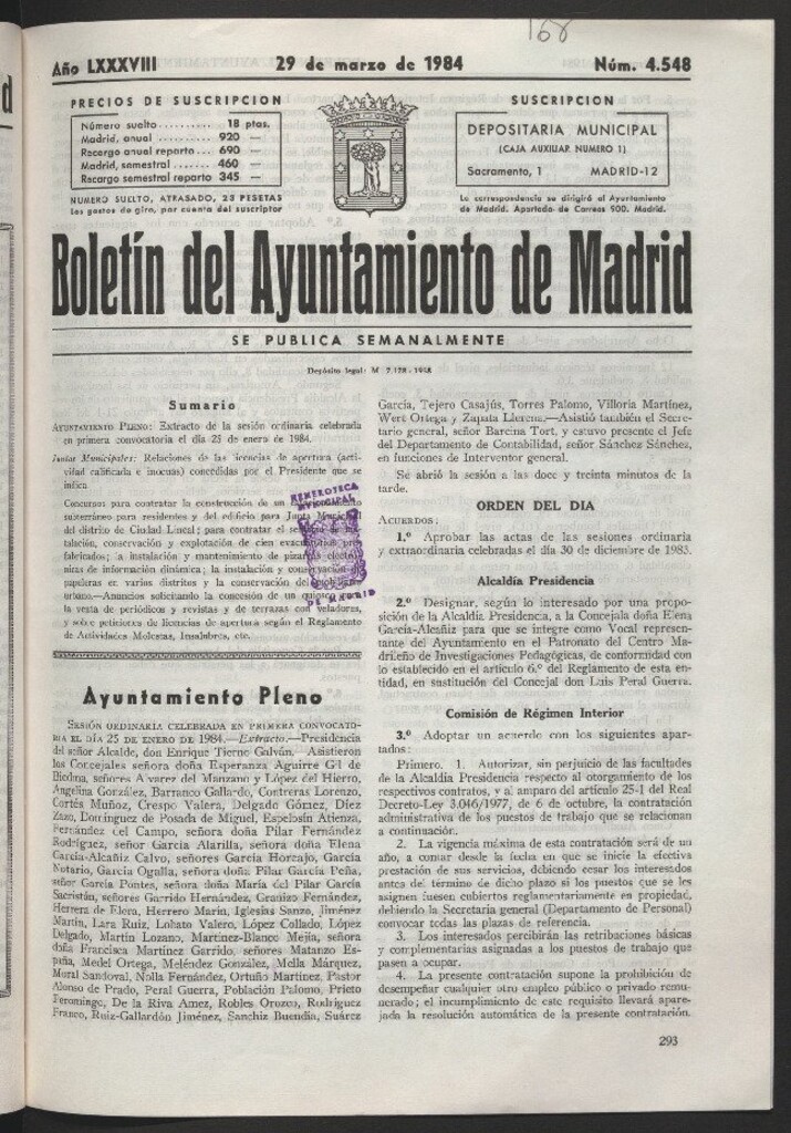 Miniatura de Boletín del Ayuntamiento de Madrid del 29 de marzo de 1984