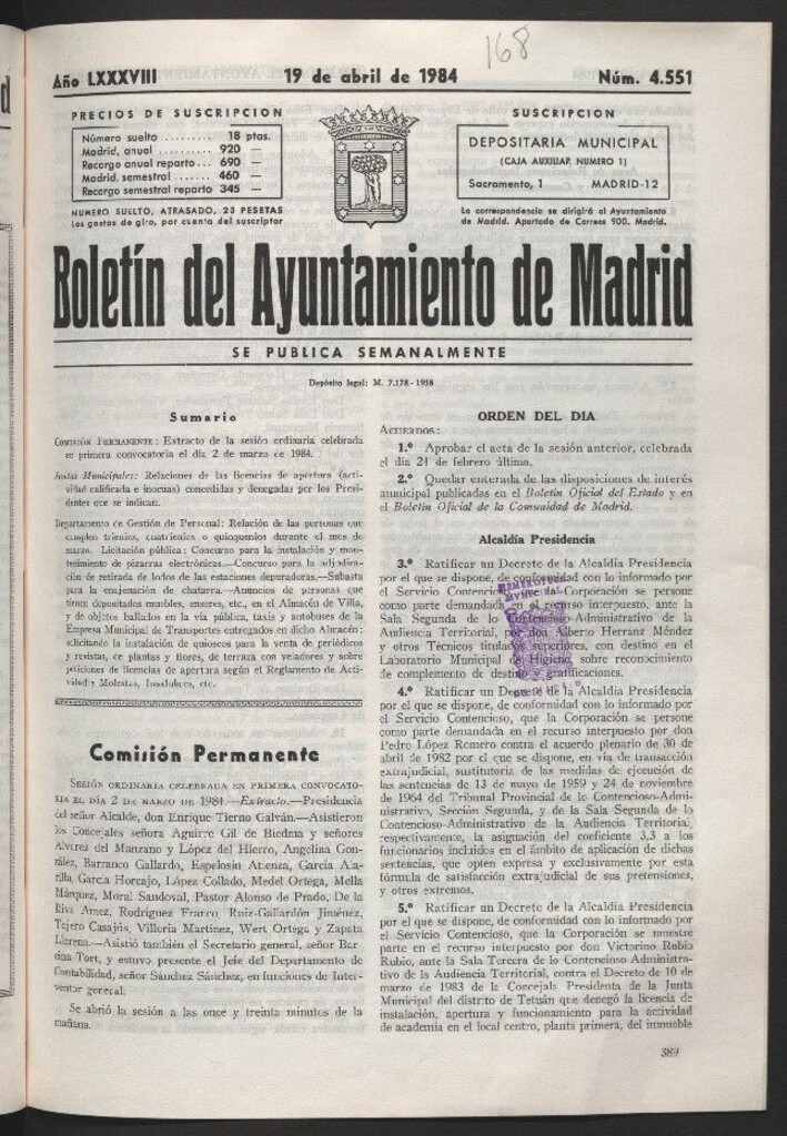 Miniatura de Boletín del Ayuntamiento de Madrid del 19 de abril de 1984
