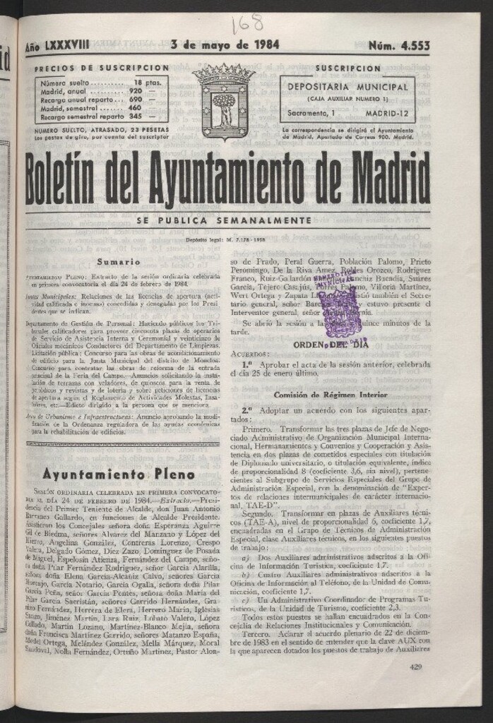 Miniatura de Boletín del Ayuntamiento de Madrid del 3 de mayo de 1984