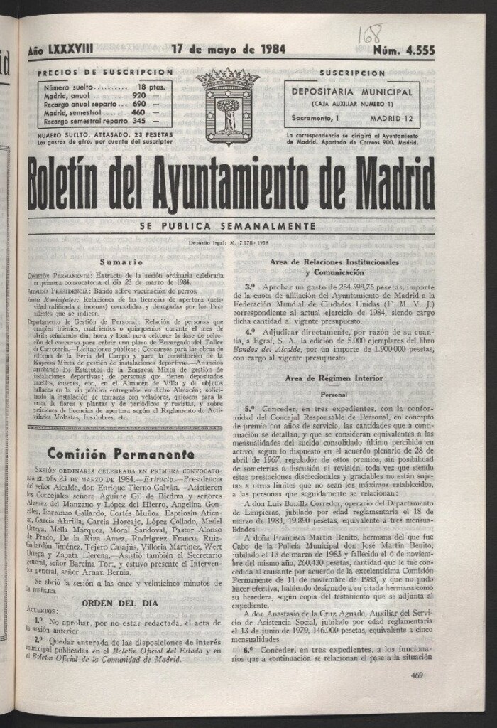 Miniatura de Boletín del Ayuntamiento de Madrid del 17 de mayo de 1984