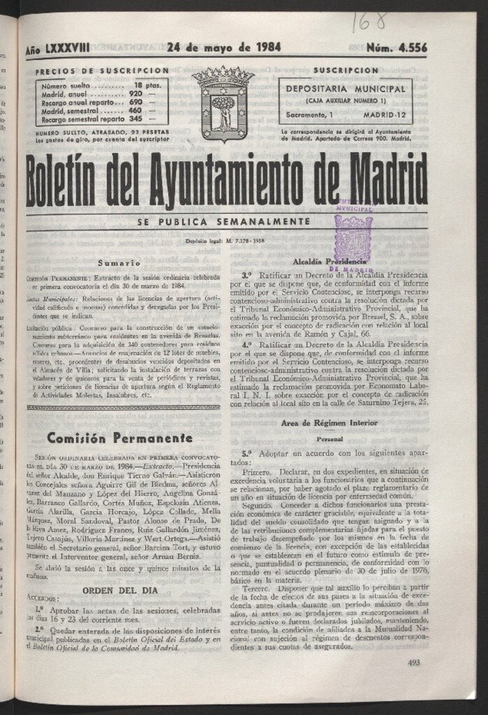 Miniatura de Boletín del Ayuntamiento de Madrid del 24 de mayo de 1984