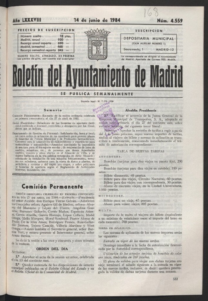 Miniatura de Boletín del Ayuntamiento de Madrid del 14 de junio de 1984