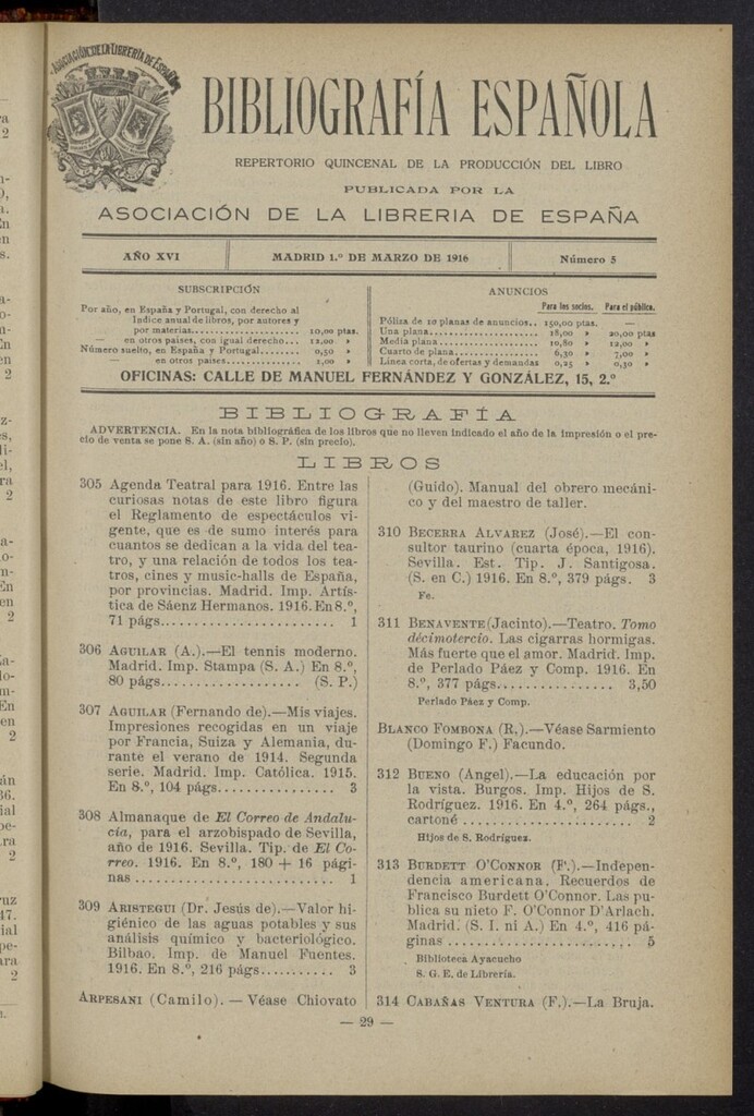 Miniatura de Bibliografía Española del 1 de marzo de 1916