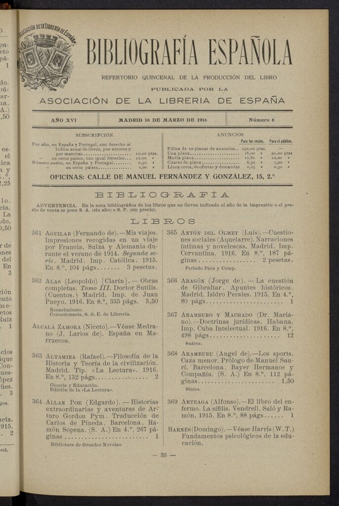 Miniatura de Bibliografía Española del 16 de marzo de 1916
