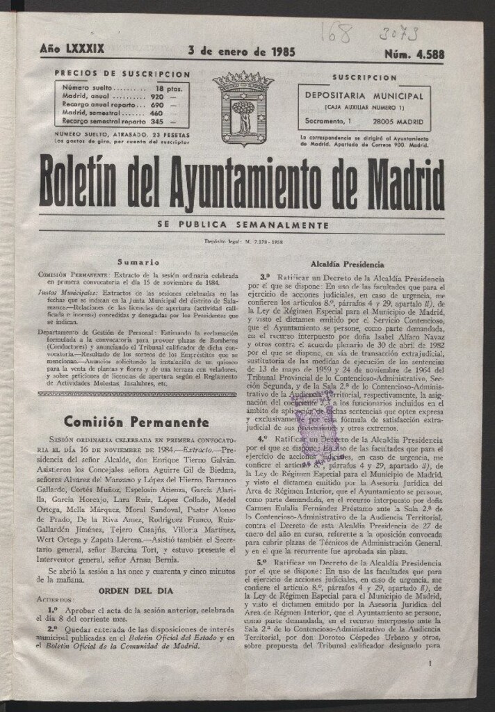 Miniatura de Boletín del Ayuntamiento de Madrid del 3 de enero de 1985