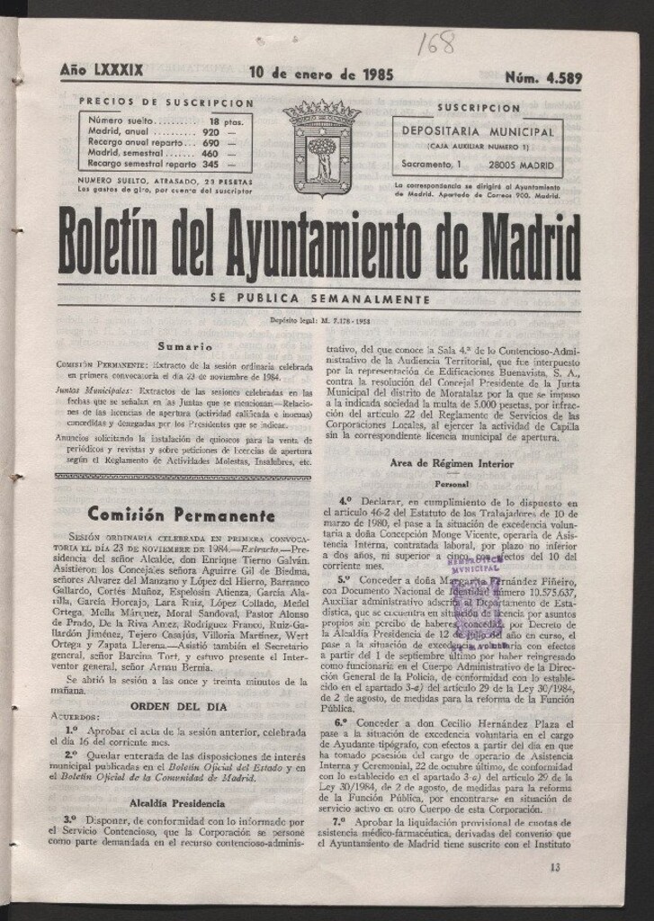 Miniatura de Boletín del Ayuntamiento de Madrid del 10 de enero de 1985