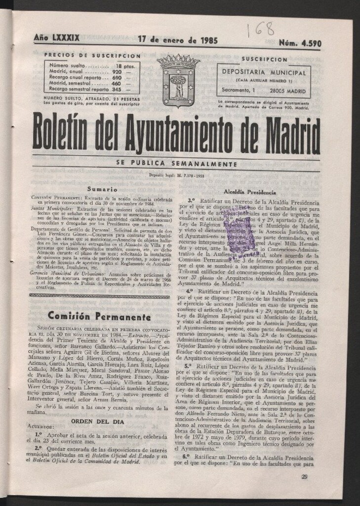 Miniatura de Boletín del Ayuntamiento de Madrid del 17 de enero de 1985