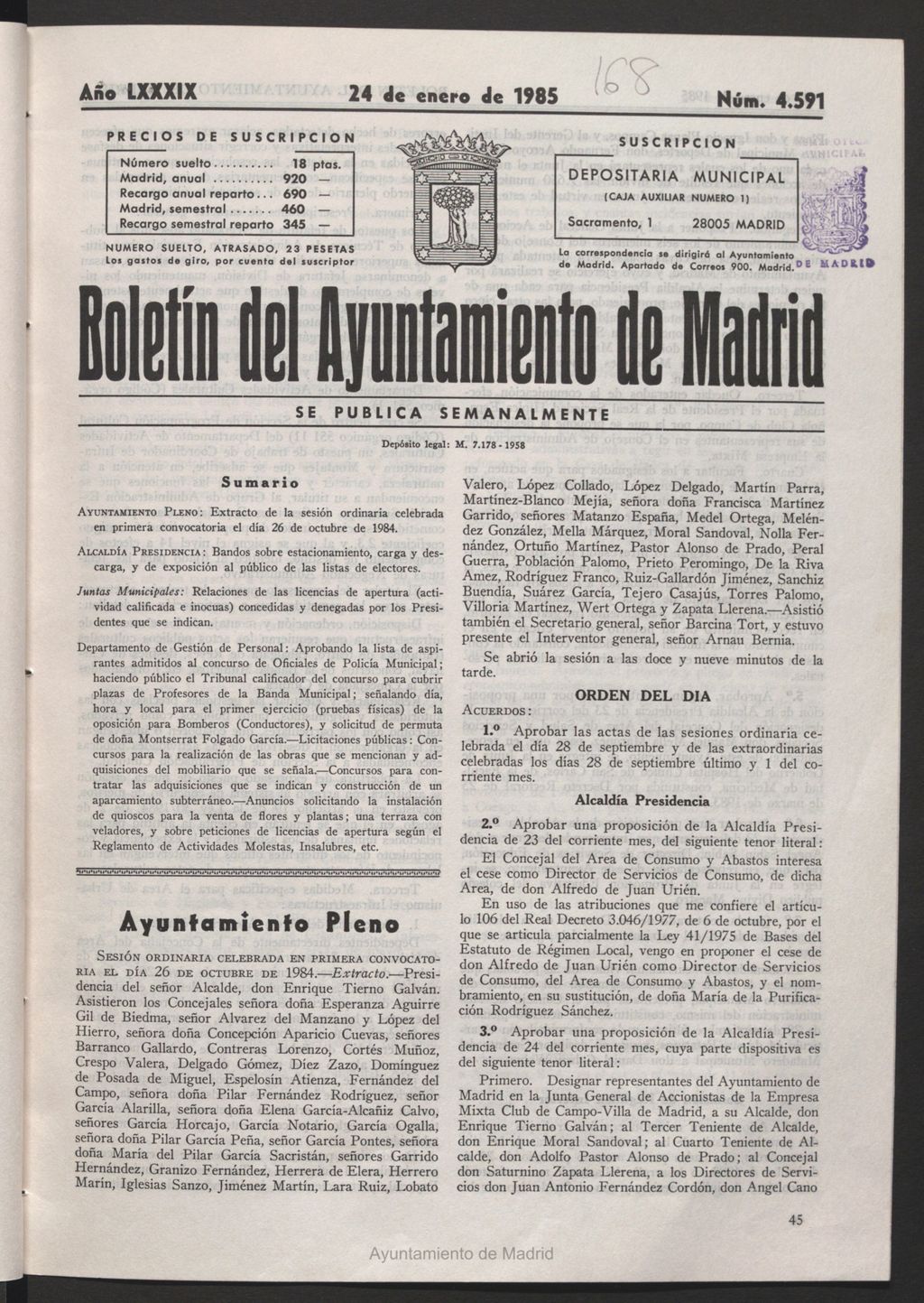 Miniatura de Boletín del Ayuntamiento de Madrid del 24 de enero de 1985