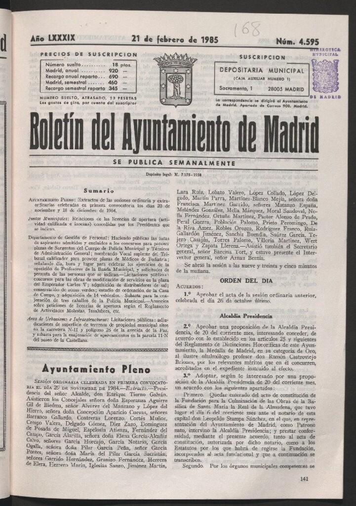 Miniatura de Boletín del Ayuntamiento de Madrid del 21 de febrero de 1985