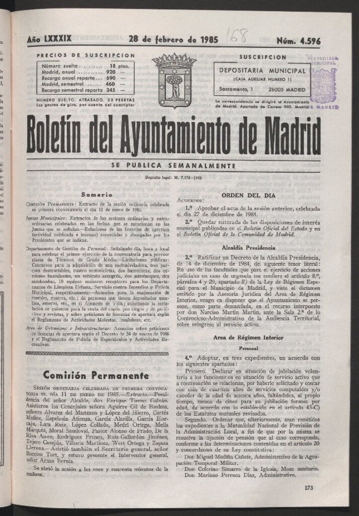 Miniatura de Boletín del Ayuntamiento de Madrid del 28 de febrero de 1985