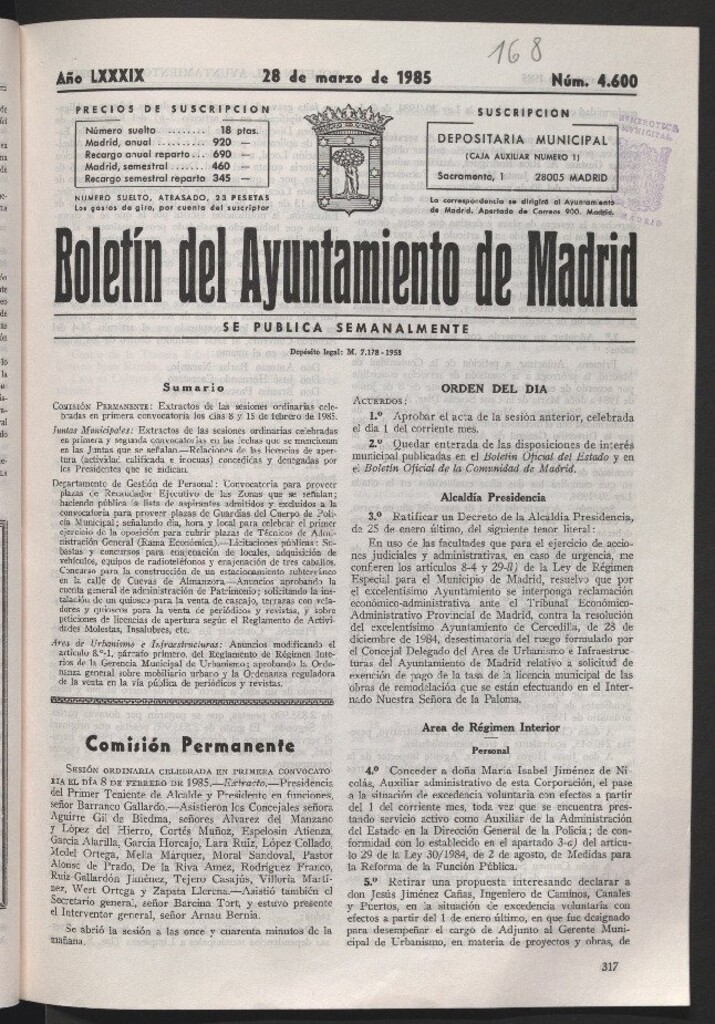 Miniatura de Boletín del Ayuntamiento de Madrid del 28 de marzo de 1985