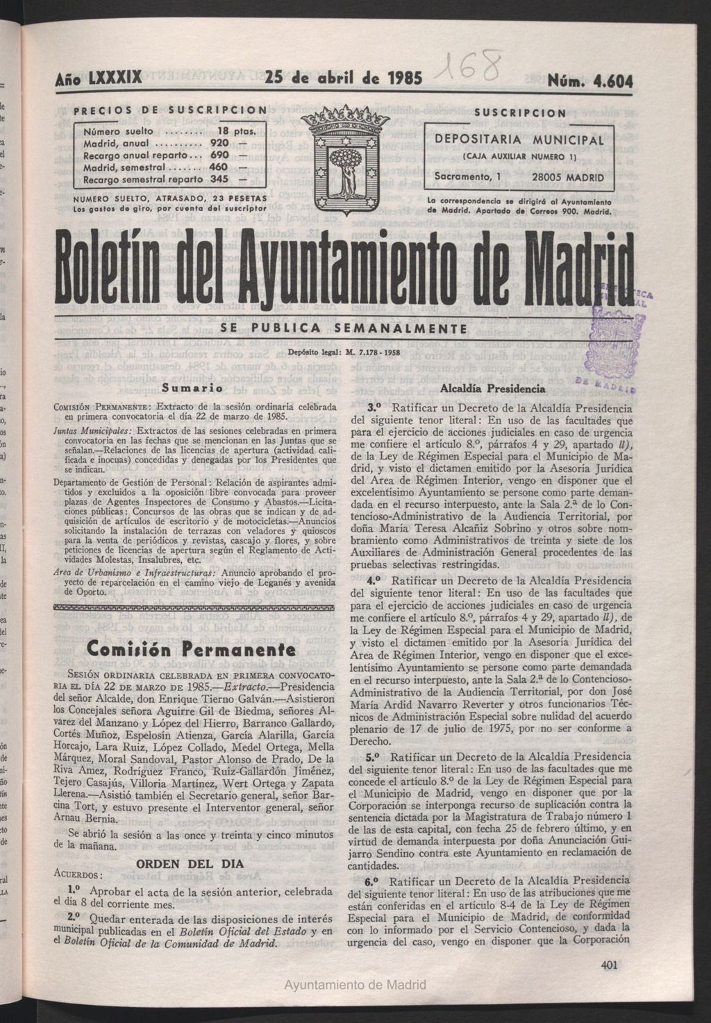 Miniatura de Boletín del Ayuntamiento de Madrid del 25 de abril de 1985