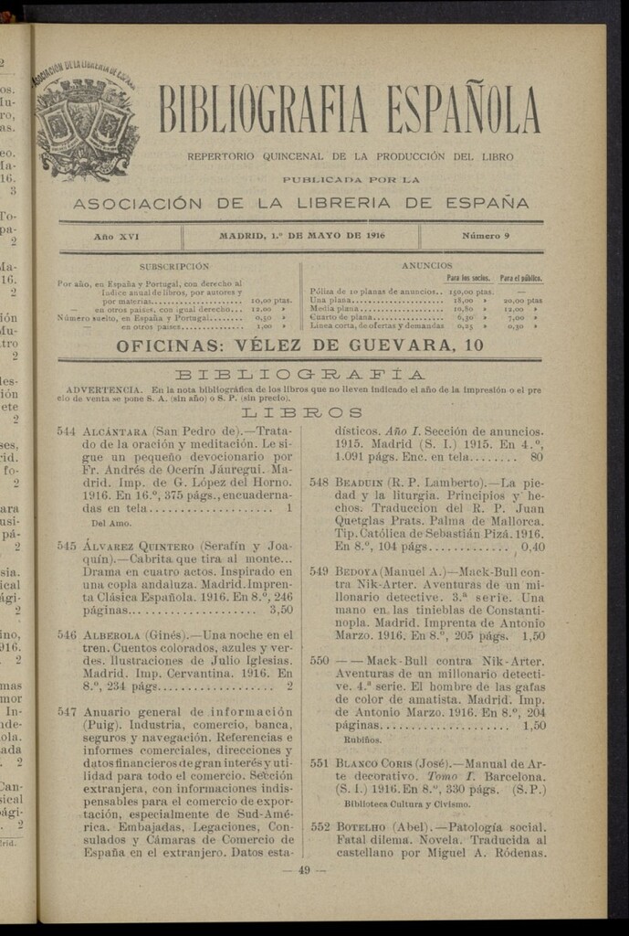 Miniatura de Bibliografía Española del 1 de mayo de 1916