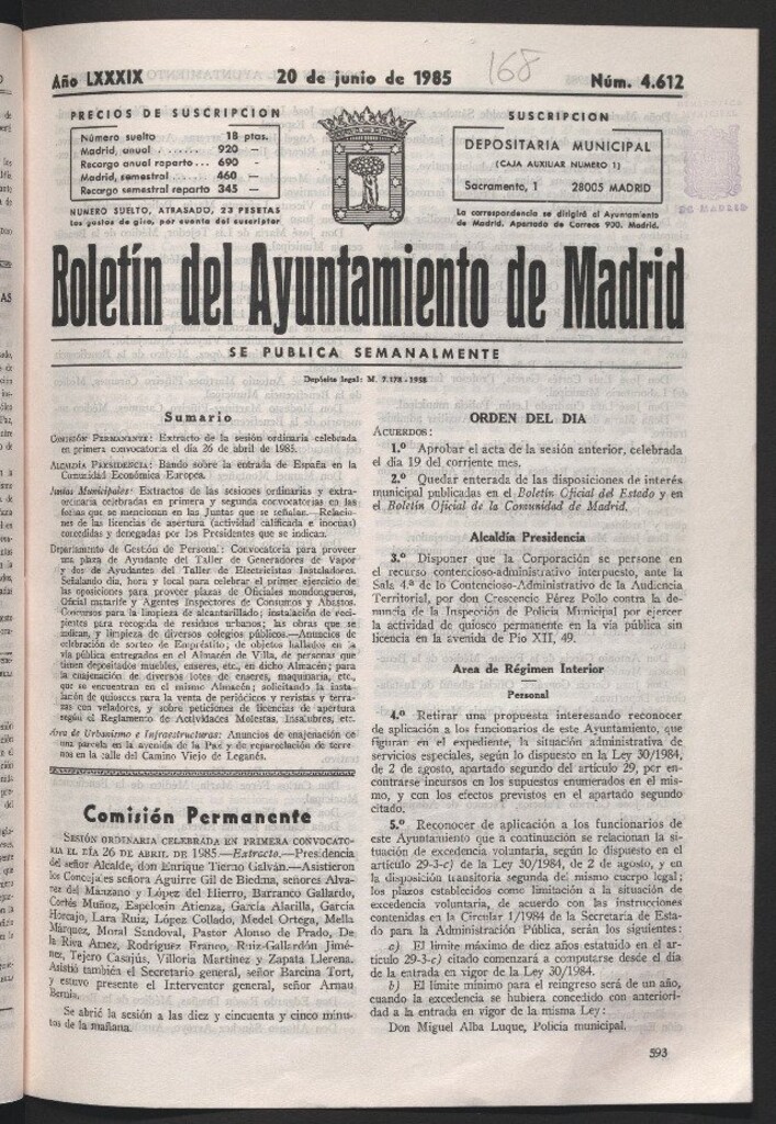 Miniatura de Boletín del Ayuntamiento de Madrid del 20 de junio de 1985