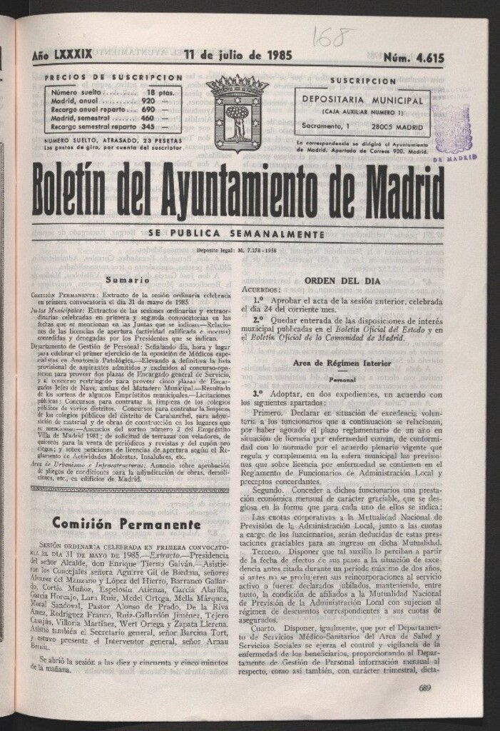 Miniatura de Boletín del Ayuntamiento de Madrid del 11 de julio de 1985