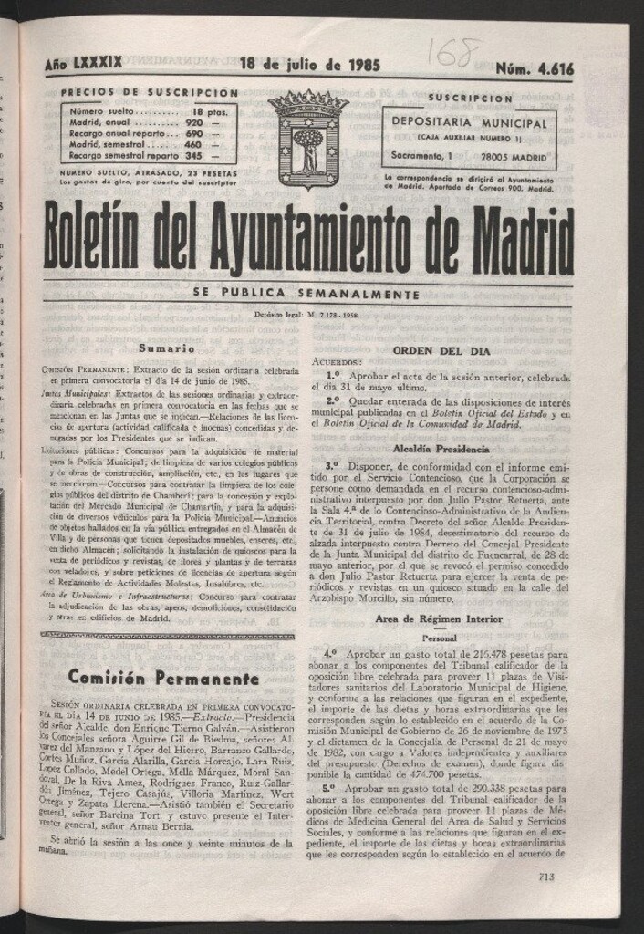 Miniatura de Boletín del Ayuntamiento de Madrid del 18 de julio de 1985