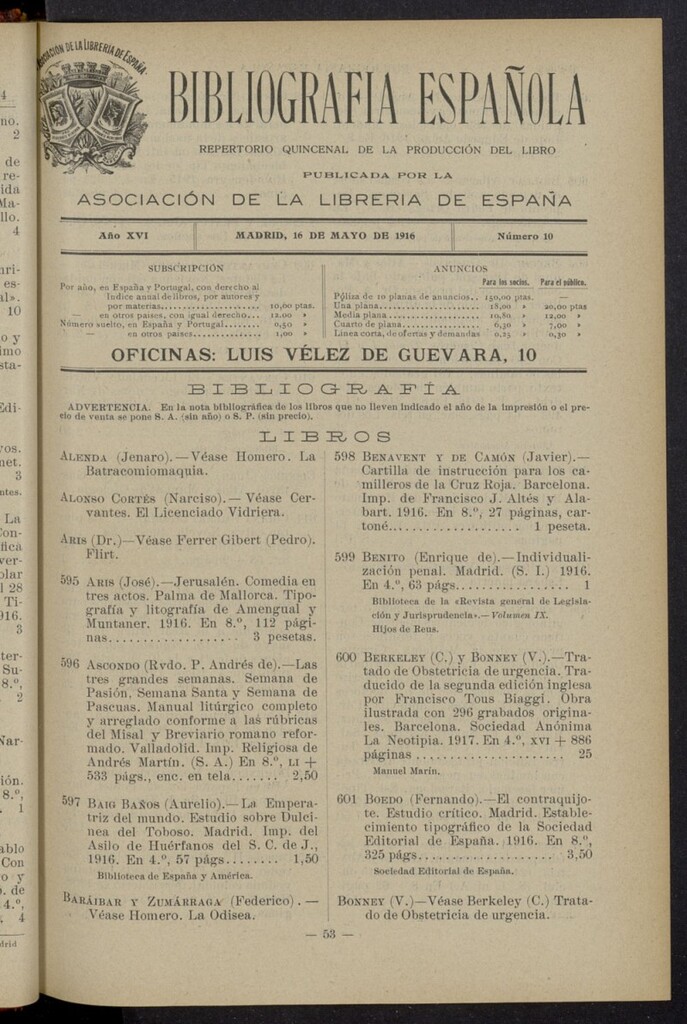 Miniatura de Bibliografía Española del 16 de mayo de 1916