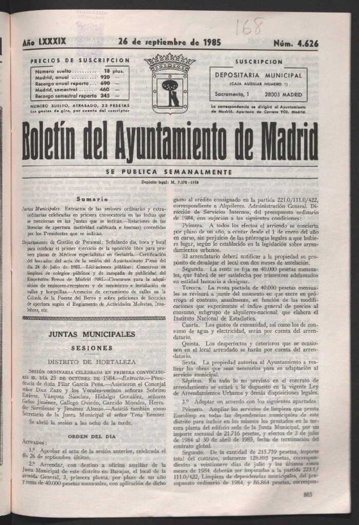 Miniatura de Boletín del Ayuntamiento de Madrid del 26 de septiembre de 1985