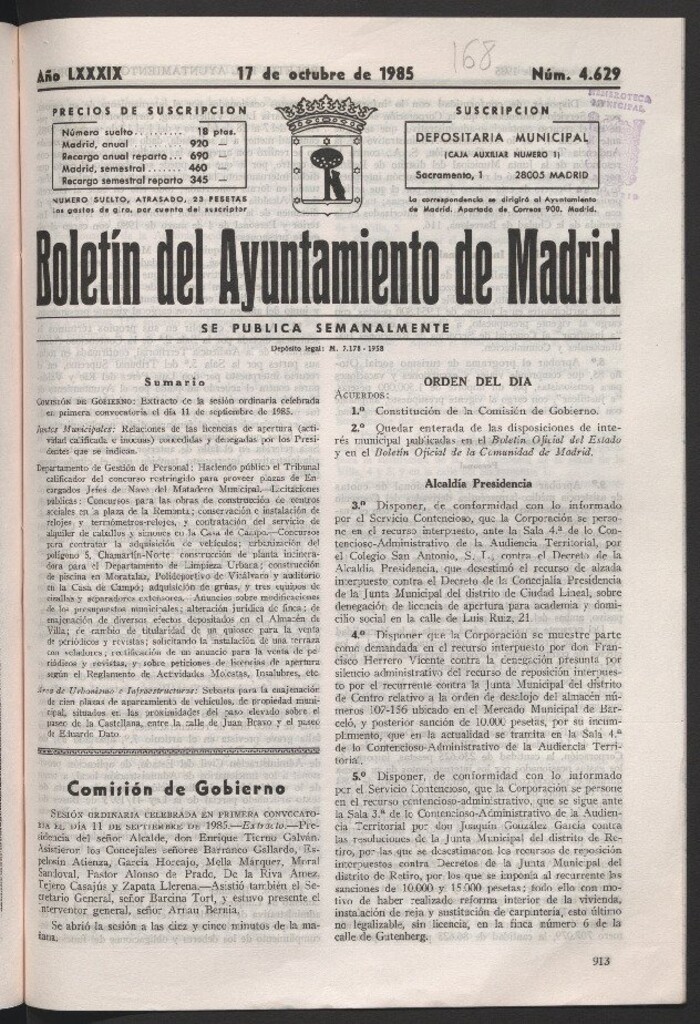 Miniatura de Boletín del Ayuntamiento de Madrid del 17 de octubre de 1985