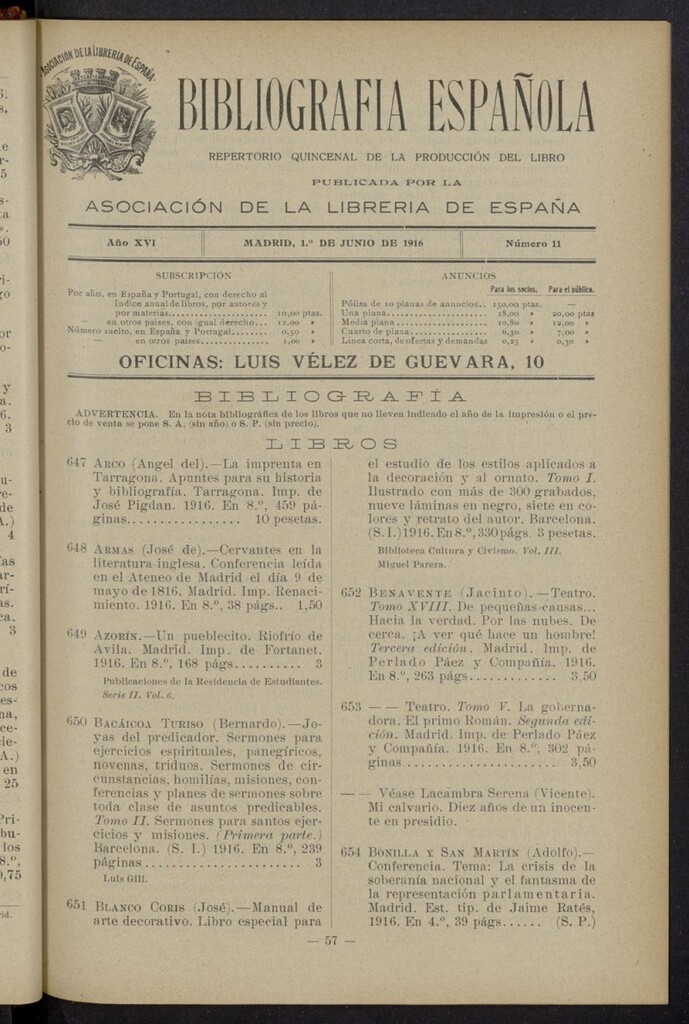Miniatura de Bibliografía Española del 1 de junio de 1916