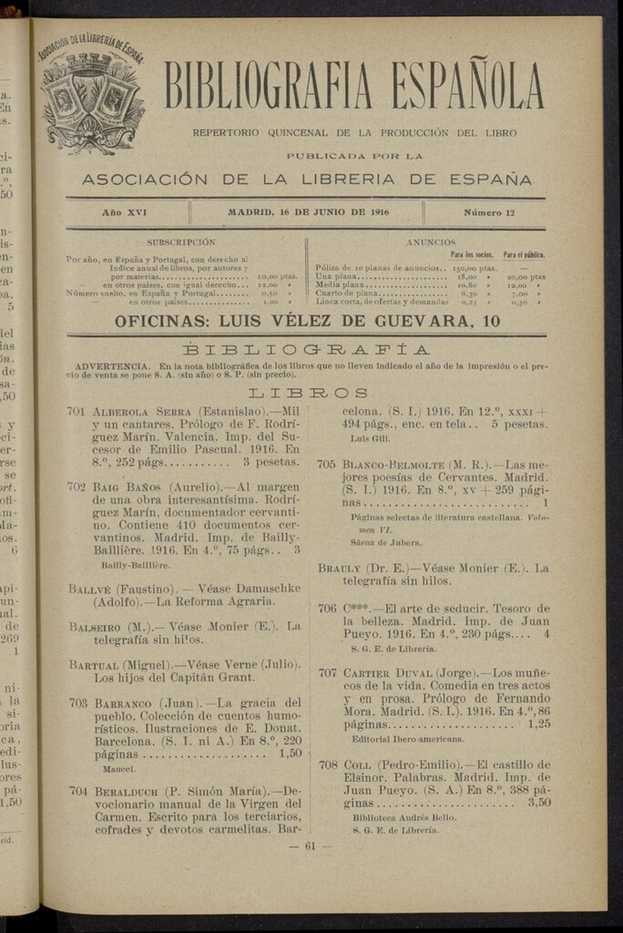 Miniatura de Bibliografía Española del 16 de junio de 1916