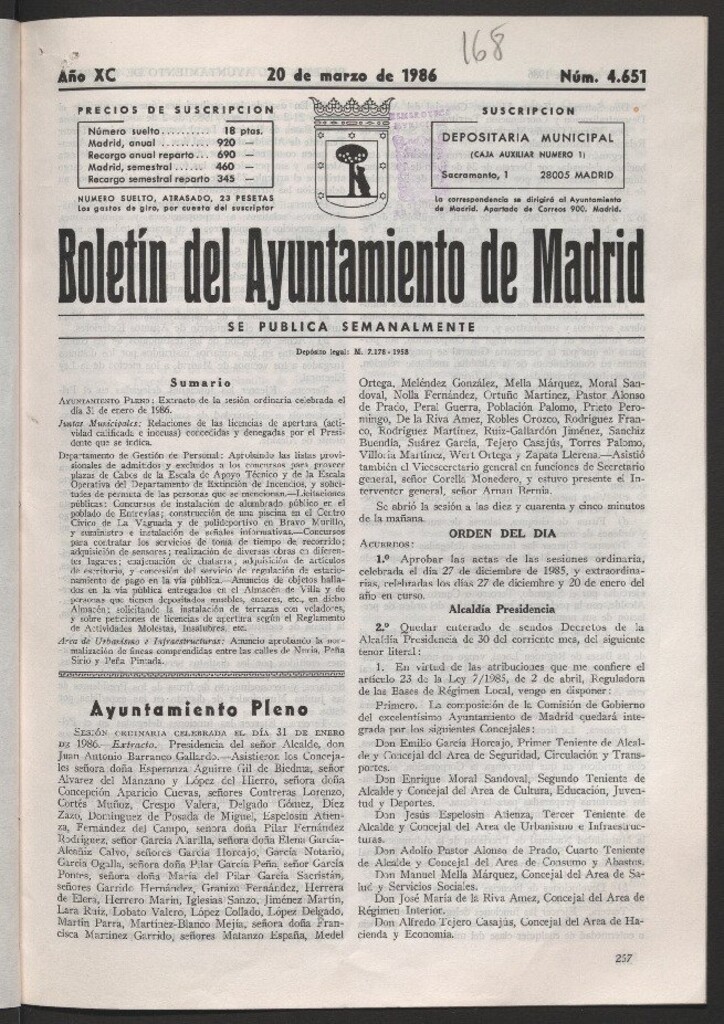 Miniatura de Boletín del Ayuntamiento de Madrid del 20 de marzo de 1986
