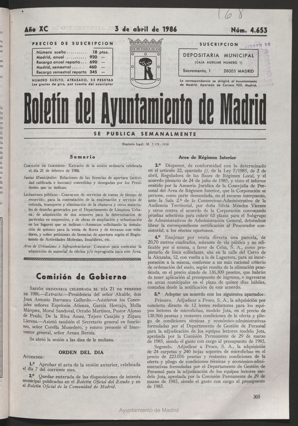 Miniatura de Boletín del Ayuntamiento de Madrid del 3 de abril de 1986