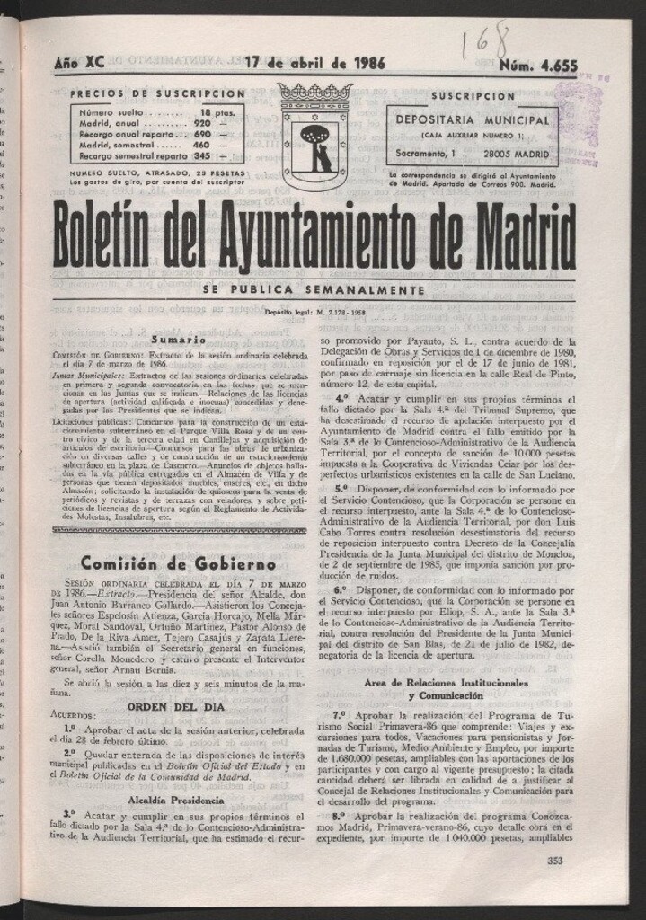 Miniatura de Boletín del Ayuntamiento de Madrid del 17 de abril de 1986