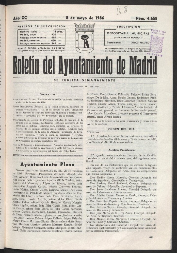 Miniatura de Boletín del Ayuntamiento de Madrid del 8 de mayo de 1986