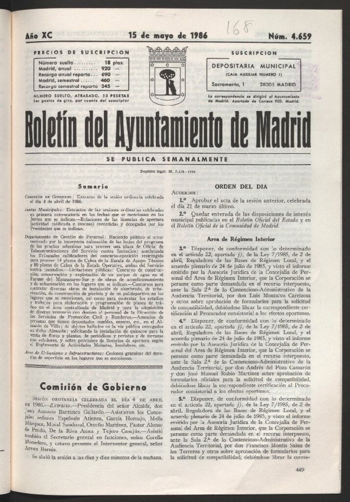 Miniatura de Boletín del Ayuntamiento de Madrid del 15 de mayo de 1986