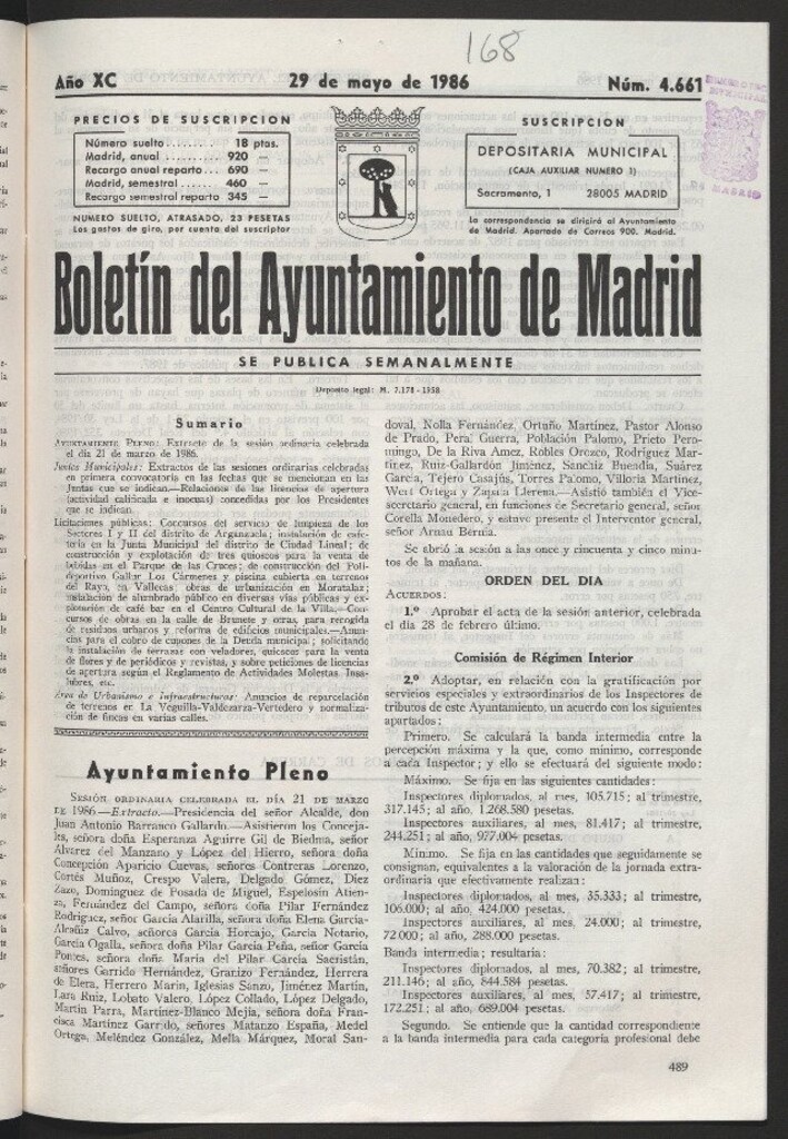 Miniatura de Boletín del Ayuntamiento de Madrid del 29 de mayo de 1986