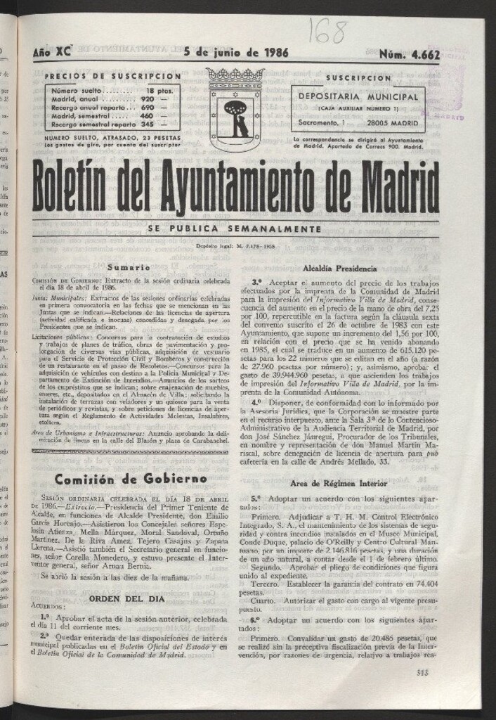 Miniatura de Boletín del Ayuntamiento de Madrid del 5 de junio de 1986