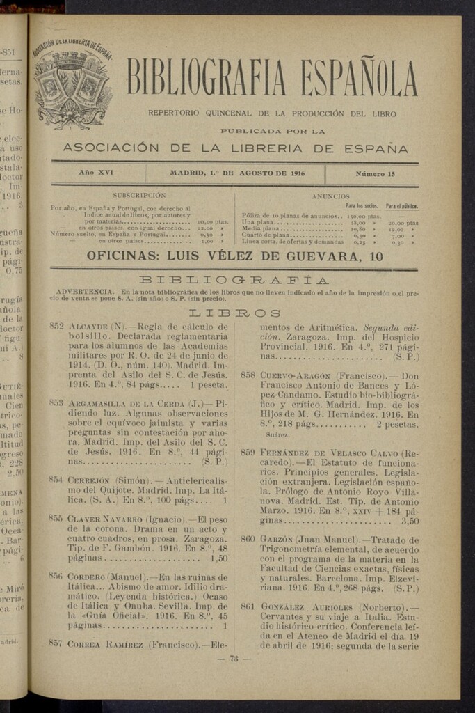 Miniatura de Bibliografía Española del 1 de agosto de 1916