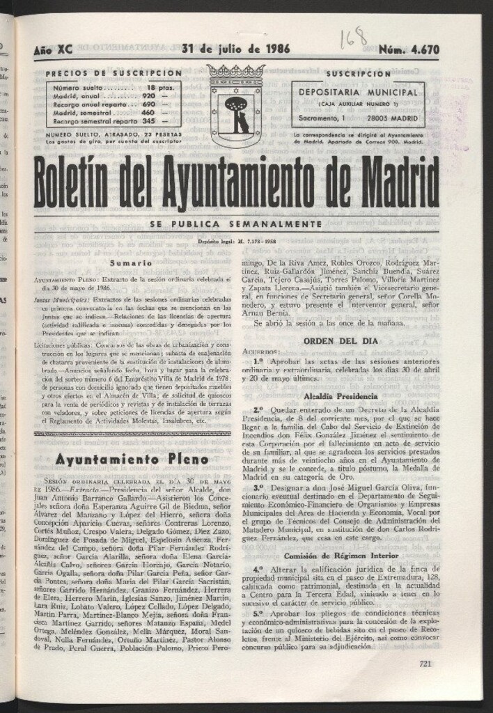 Miniatura de Boletín del Ayuntamiento de Madrid del 31 de julio de 1986