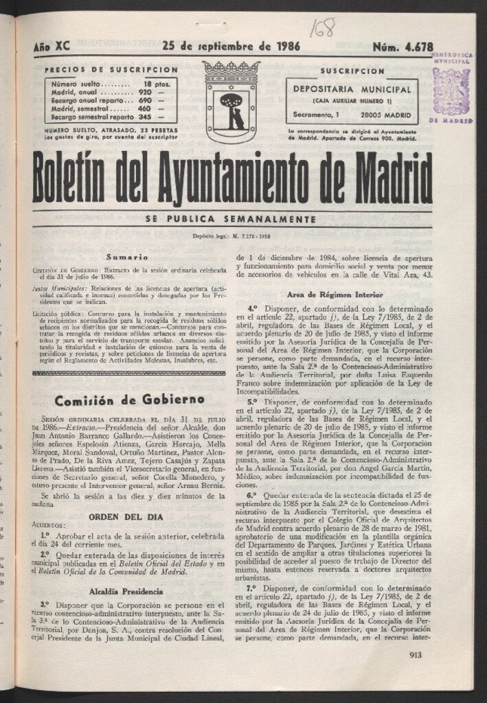 Miniatura de Boletín del Ayuntamiento de Madrid del 25 de septiembre de 1986