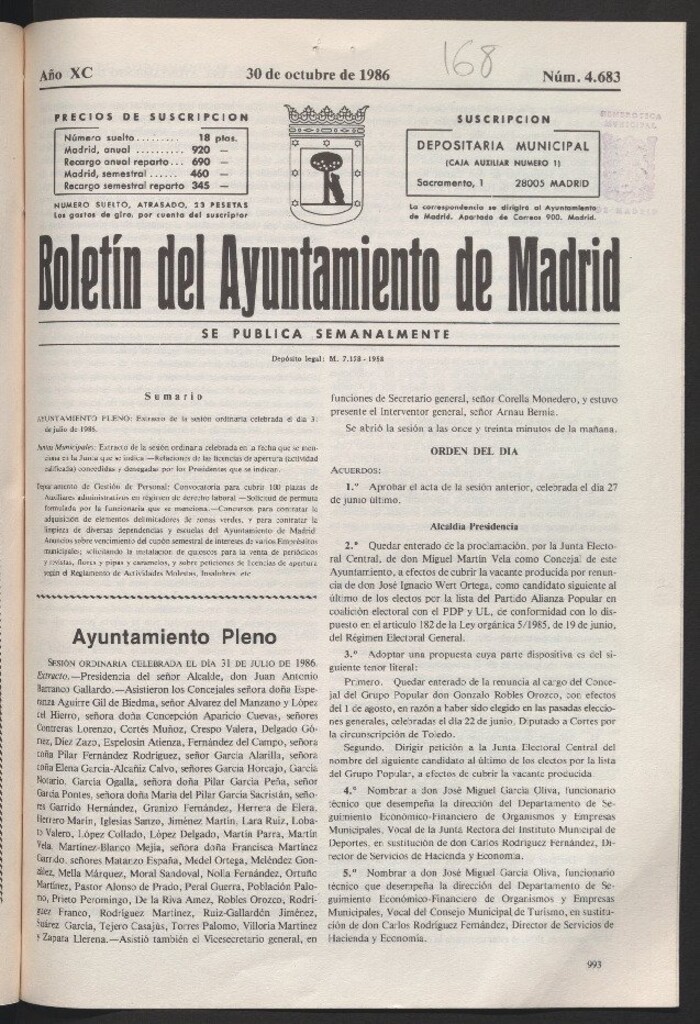 Miniatura de Boletín del Ayuntamiento de Madrid del 30 de octubre de 1986