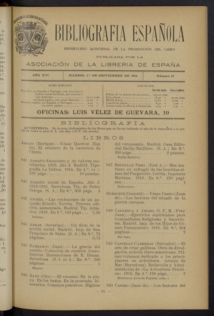 Miniatura de Bibliografía Española del 1 de septiembre de 1916