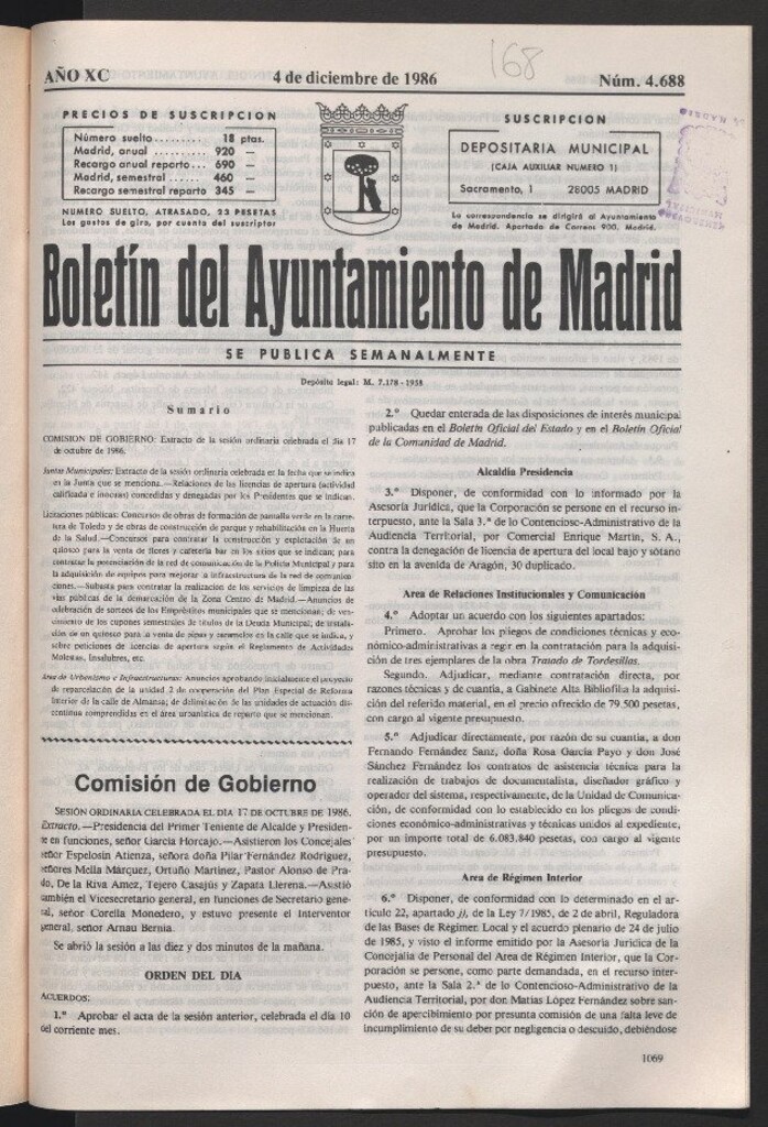 Miniatura de Boletín del Ayuntamiento de Madrid del 4 de diciembre de 1986