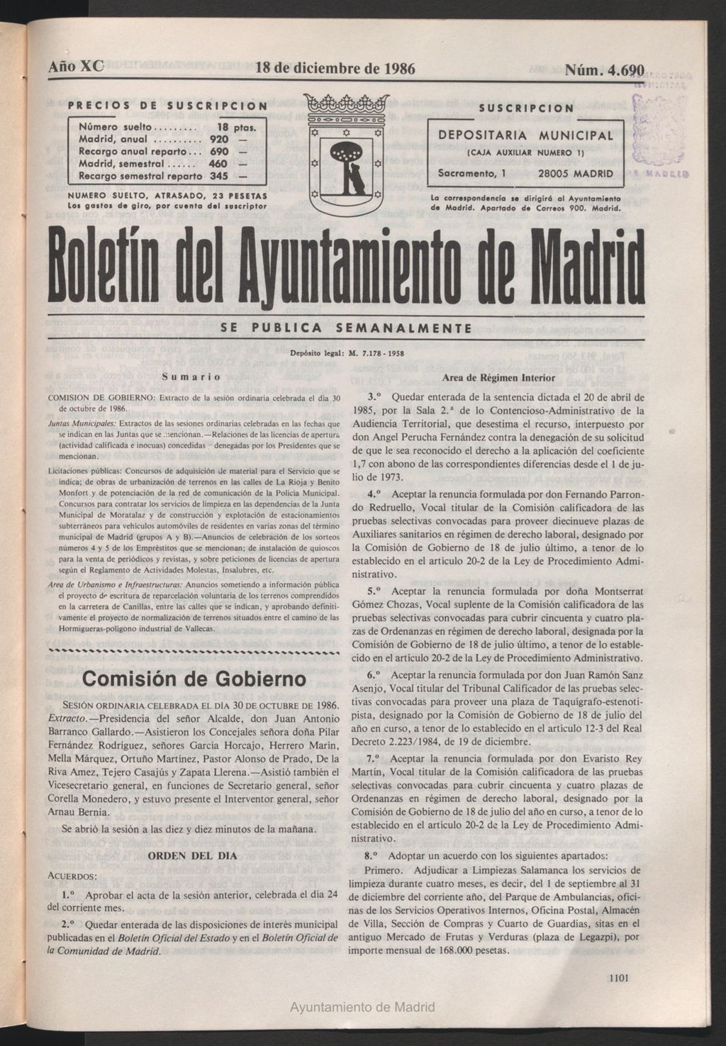 Miniatura de Boletín del Ayuntamiento de Madrid del 18 de diciembre de 1986