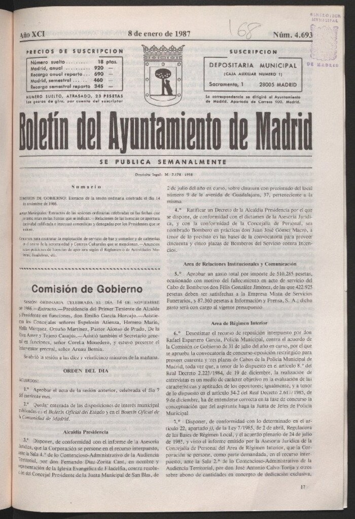 Miniatura de Boletín del Ayuntamiento de Madrid del 8 de enero de 1987
