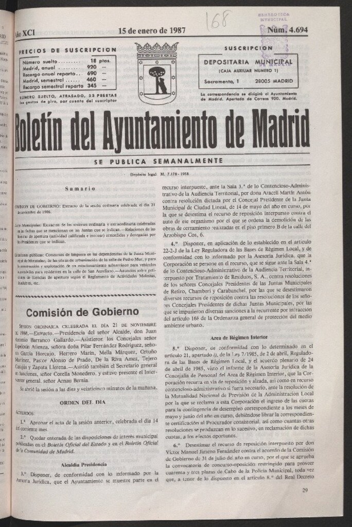 Miniatura de Boletín del Ayuntamiento de Madrid del 15 de enero de 1987