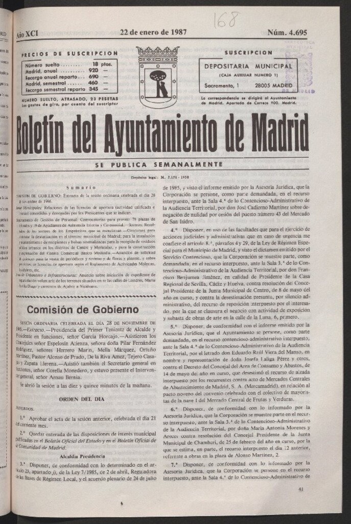 Miniatura de Boletín del Ayuntamiento de Madrid del 22 de enero de 1987