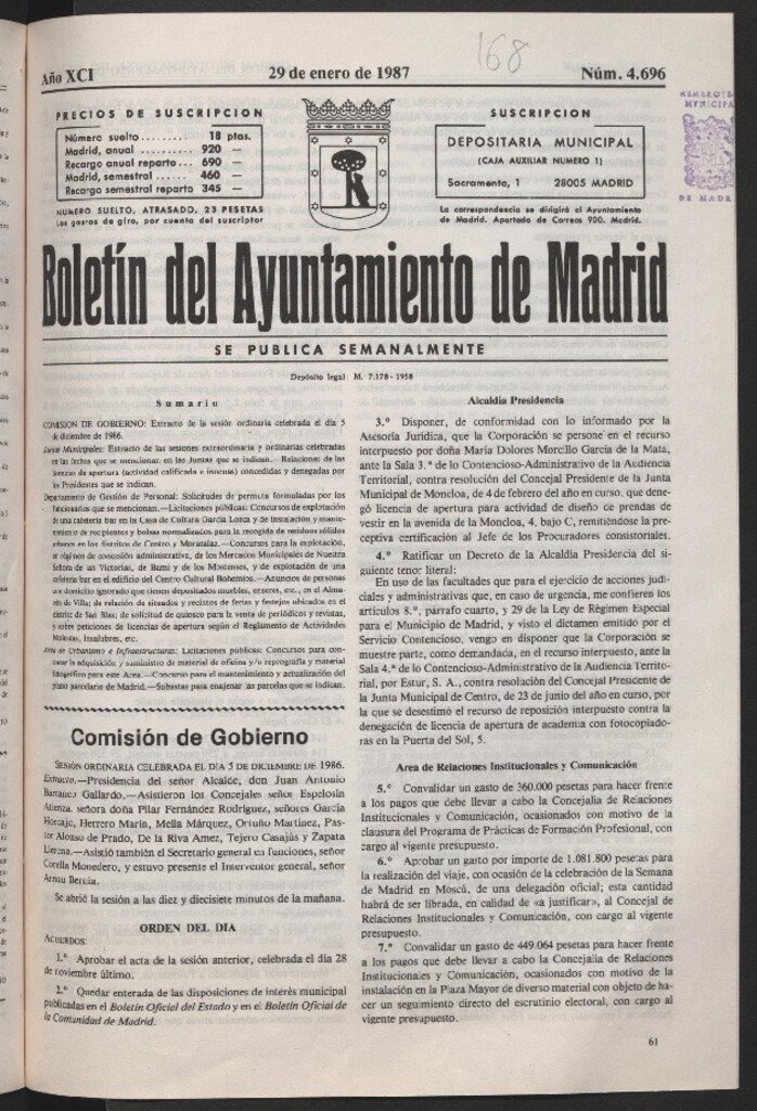Miniatura de Boletín del Ayuntamiento de Madrid del 29 de enero de 1987