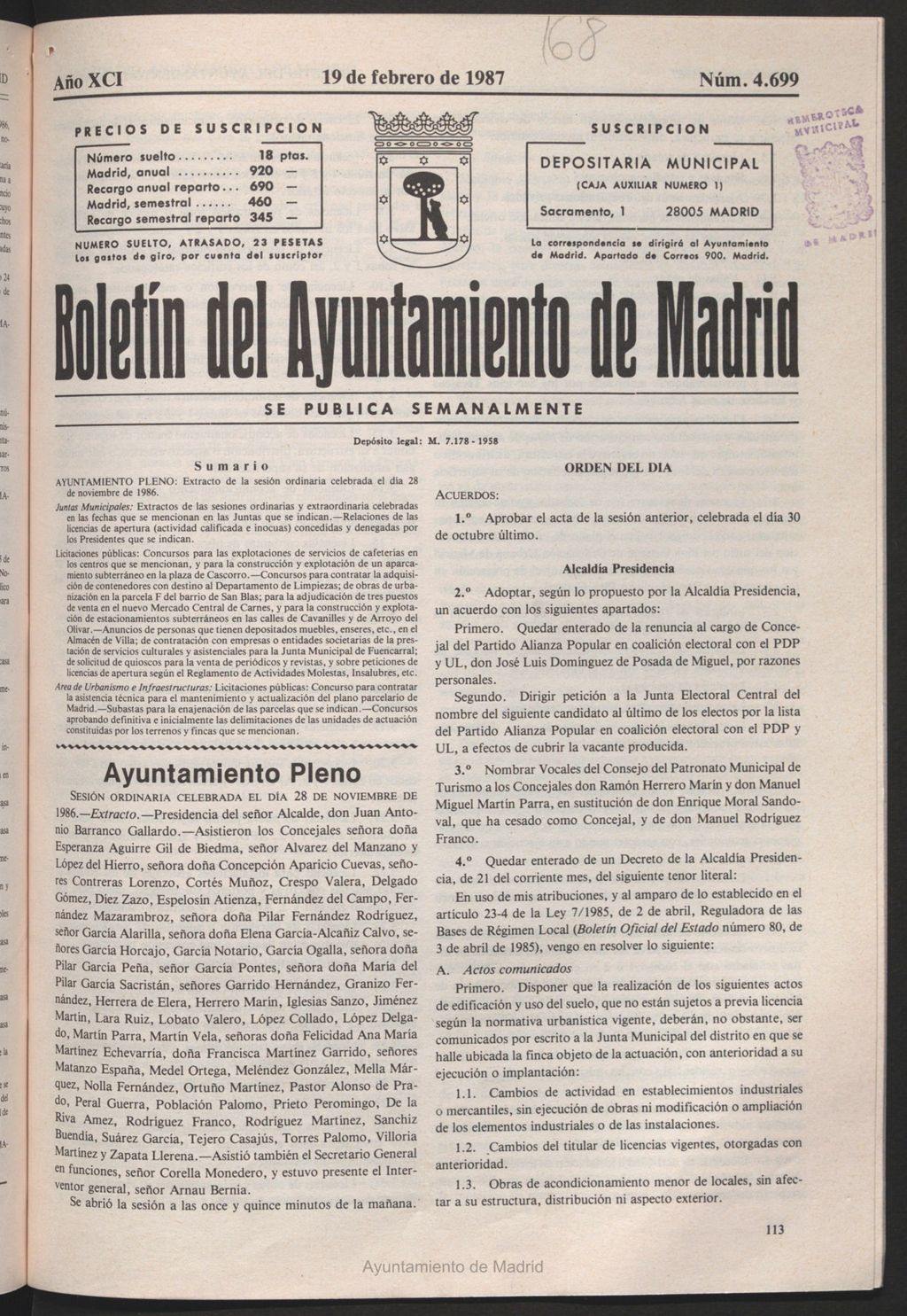 Miniatura de Boletín del Ayuntamiento de Madrid del 19 de febrero de 1987