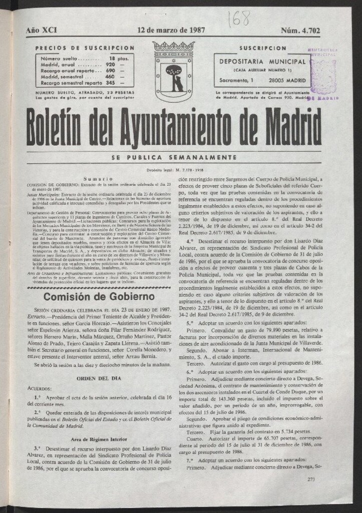 Miniatura de Boletín del Ayuntamiento de Madrid del 12 de marzo de 1987
