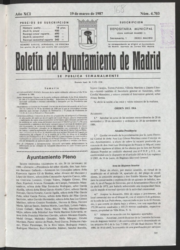 Miniatura de Boletín del Ayuntamiento de Madrid del 19 de marzo de 1987
