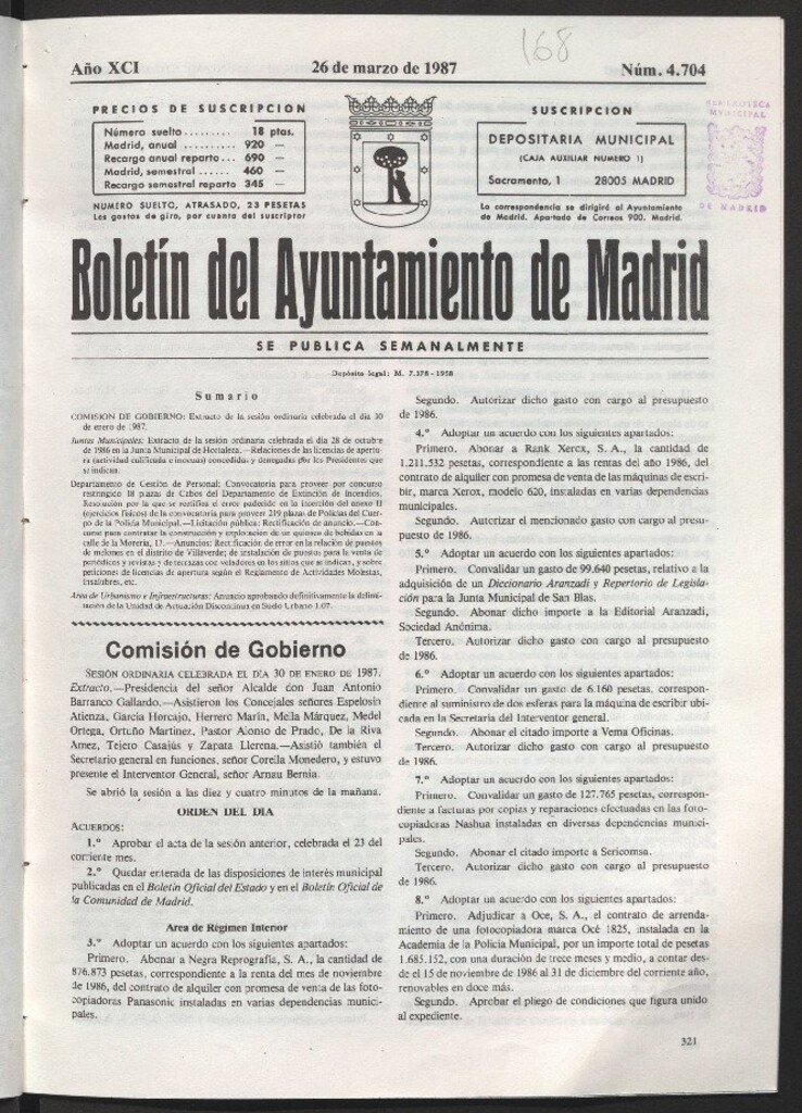 Miniatura de Boletín del Ayuntamiento de Madrid del 26 de marzo de 1987
