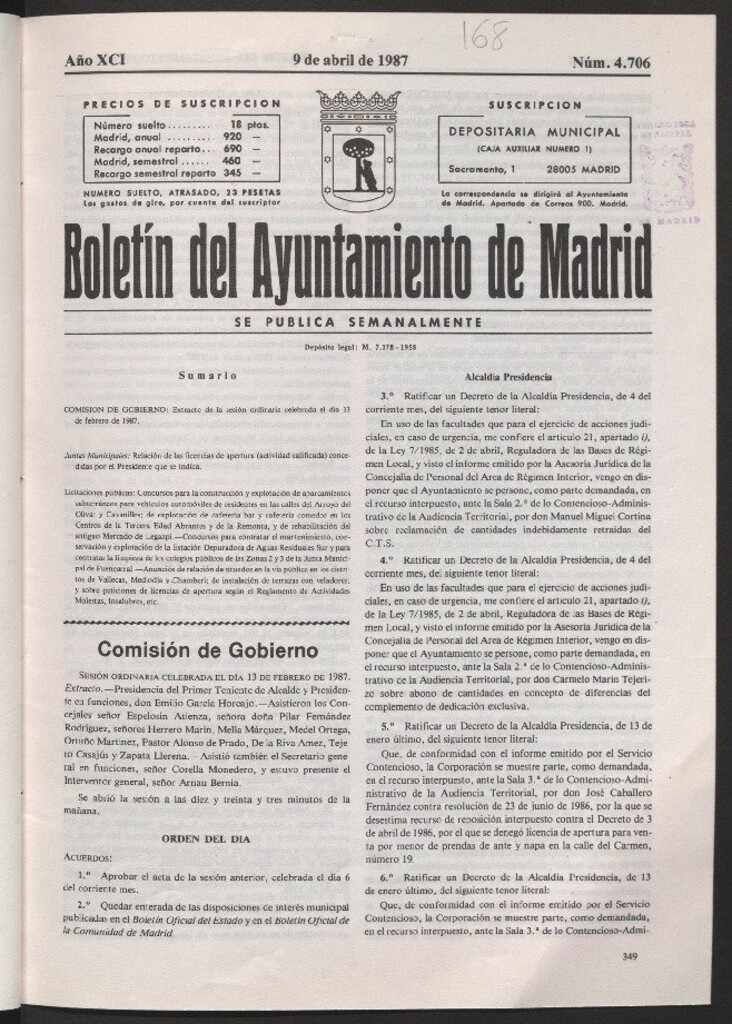 Miniatura de Boletín del Ayuntamiento de Madrid del 9 de abril de 1987