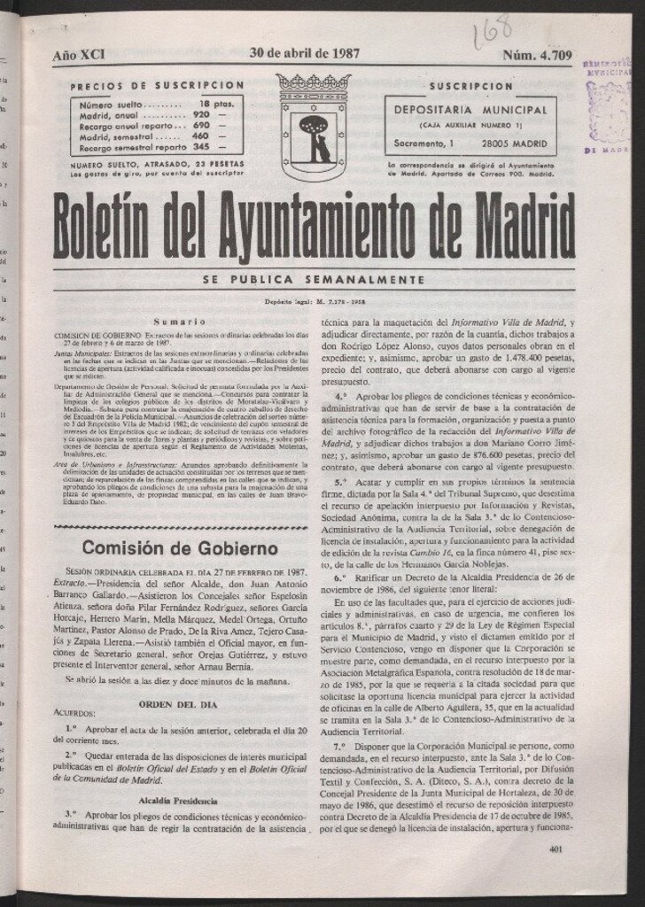 Miniatura de Boletín del Ayuntamiento de Madrid del 30 de abril de 1987